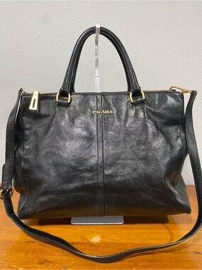 Black Leather Satchel with Gold Accents